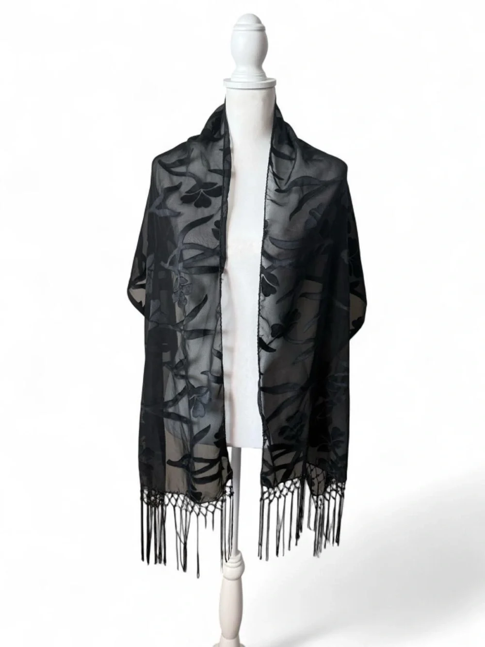 Black Beaded Shawl Scarf